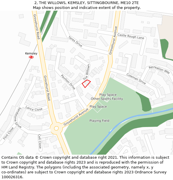 2, THE WILLOWS, KEMSLEY, SITTINGBOURNE, ME10 2TE: Location map and indicative extent of plot