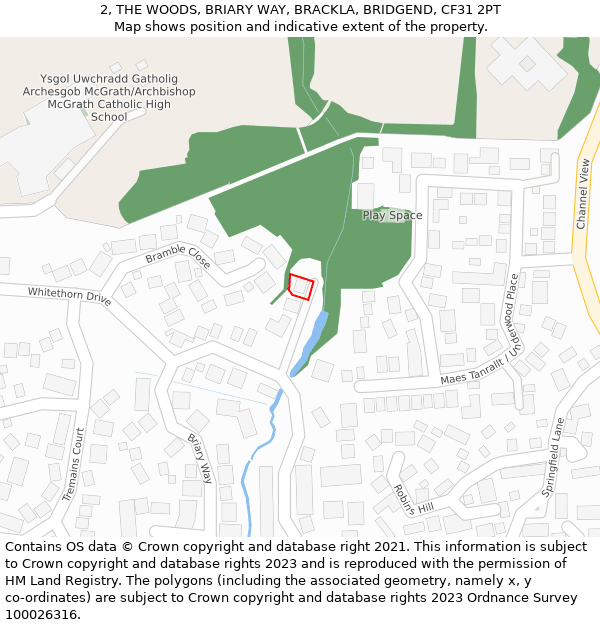 2, THE WOODS, BRIARY WAY, BRACKLA, BRIDGEND, CF31 2PT: Location map and indicative extent of plot