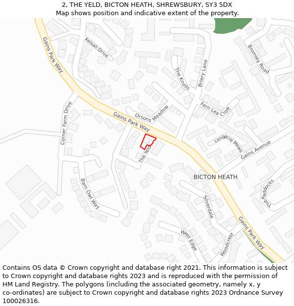 2, THE YELD, BICTON HEATH, SHREWSBURY, SY3 5DX: Location map and indicative extent of plot