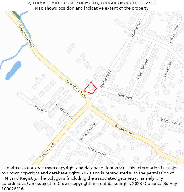 2, THIMBLE MILL CLOSE, SHEPSHED, LOUGHBOROUGH, LE12 9GF: Location map and indicative extent of plot