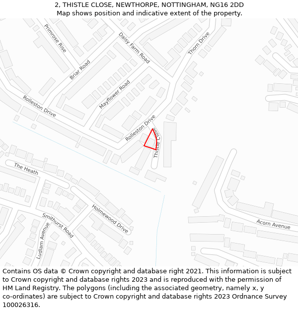 2, THISTLE CLOSE, NEWTHORPE, NOTTINGHAM, NG16 2DD: Location map and indicative extent of plot