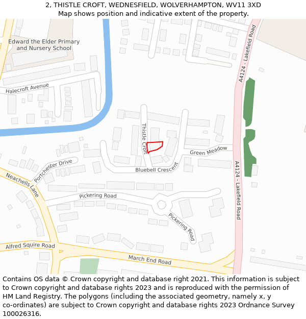 2, THISTLE CROFT, WEDNESFIELD, WOLVERHAMPTON, WV11 3XD: Location map and indicative extent of plot