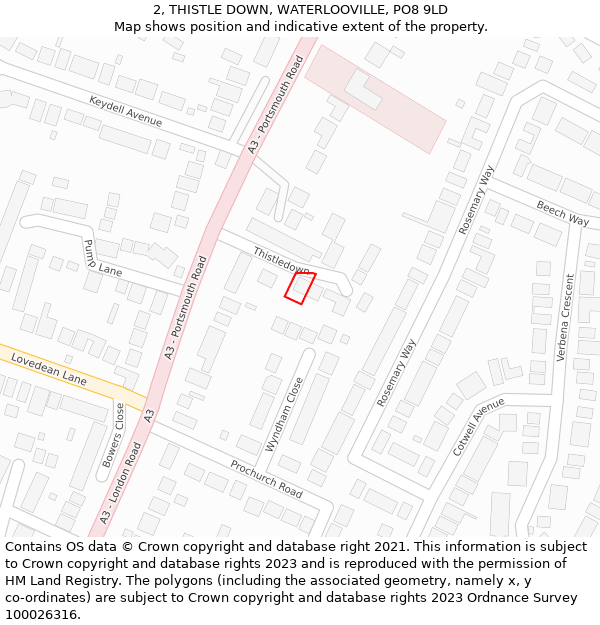 2, THISTLE DOWN, WATERLOOVILLE, PO8 9LD: Location map and indicative extent of plot