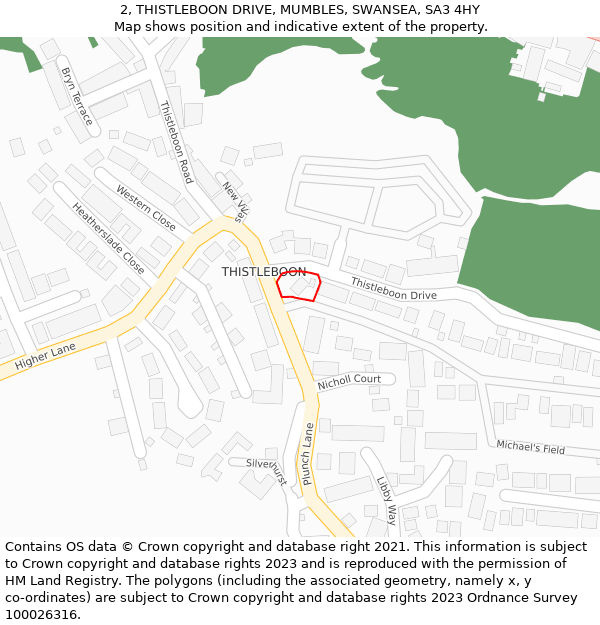 2, THISTLEBOON DRIVE, MUMBLES, SWANSEA, SA3 4HY: Location map and indicative extent of plot