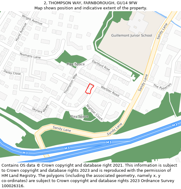 2, THOMPSON WAY, FARNBOROUGH, GU14 9FW: Location map and indicative extent of plot