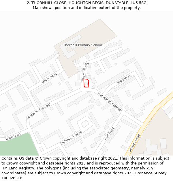 2, THORNHILL CLOSE, HOUGHTON REGIS, DUNSTABLE, LU5 5SG: Location map and indicative extent of plot