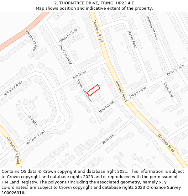 2, THORNTREE DRIVE, TRING, HP23 4JE: Location map and indicative extent of plot