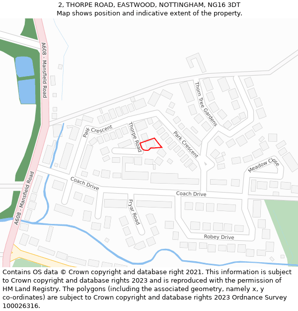2, THORPE ROAD, EASTWOOD, NOTTINGHAM, NG16 3DT: Location map and indicative extent of plot