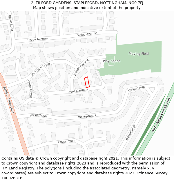2, TILFORD GARDENS, STAPLEFORD, NOTTINGHAM, NG9 7FJ: Location map and indicative extent of plot