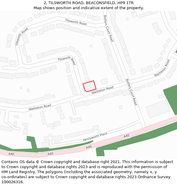 2, TILSWORTH ROAD, BEACONSFIELD, HP9 1TR: Location map and indicative extent of plot