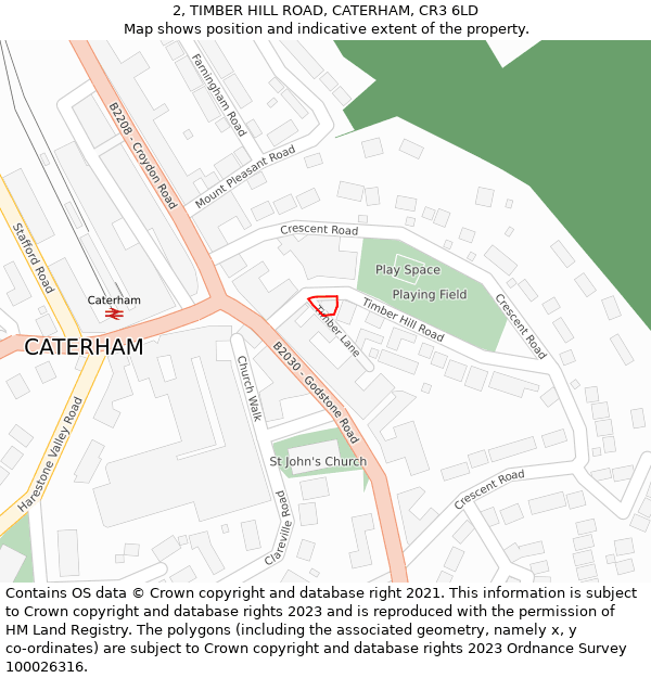2, TIMBER HILL ROAD, CATERHAM, CR3 6LD: Location map and indicative extent of plot