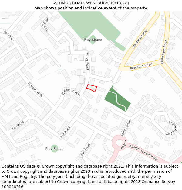 2, TIMOR ROAD, WESTBURY, BA13 2GJ: Location map and indicative extent of plot