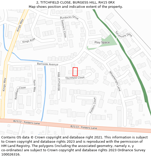 2, TITCHFIELD CLOSE, BURGESS HILL, RH15 0RX: Location map and indicative extent of plot