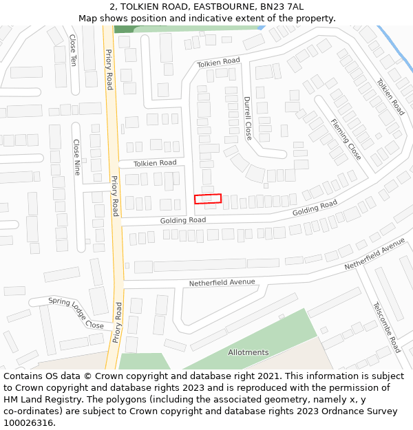 2, TOLKIEN ROAD, EASTBOURNE, BN23 7AL: Location map and indicative extent of plot