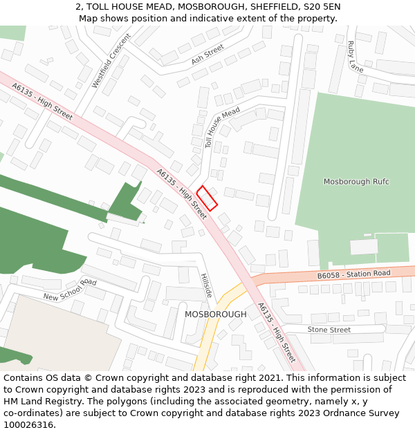 2, TOLL HOUSE MEAD, MOSBOROUGH, SHEFFIELD, S20 5EN: Location map and indicative extent of plot