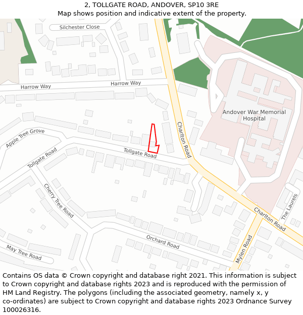 2, TOLLGATE ROAD, ANDOVER, SP10 3RE: Location map and indicative extent of plot