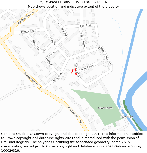 2, TOMSWELL DRIVE, TIVERTON, EX16 5FN: Location map and indicative extent of plot