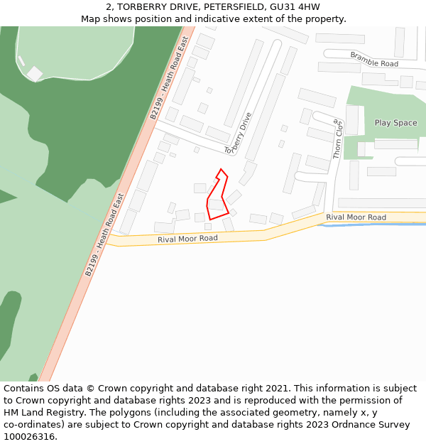 2, TORBERRY DRIVE, PETERSFIELD, GU31 4HW: Location map and indicative extent of plot