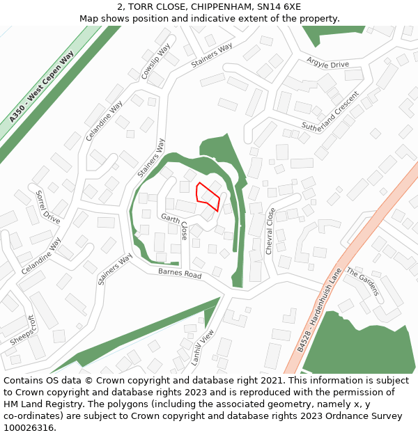 2, TORR CLOSE, CHIPPENHAM, SN14 6XE: Location map and indicative extent of plot