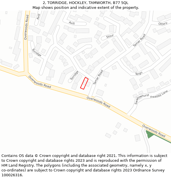 2, TORRIDGE, HOCKLEY, TAMWORTH, B77 5QL: Location map and indicative extent of plot