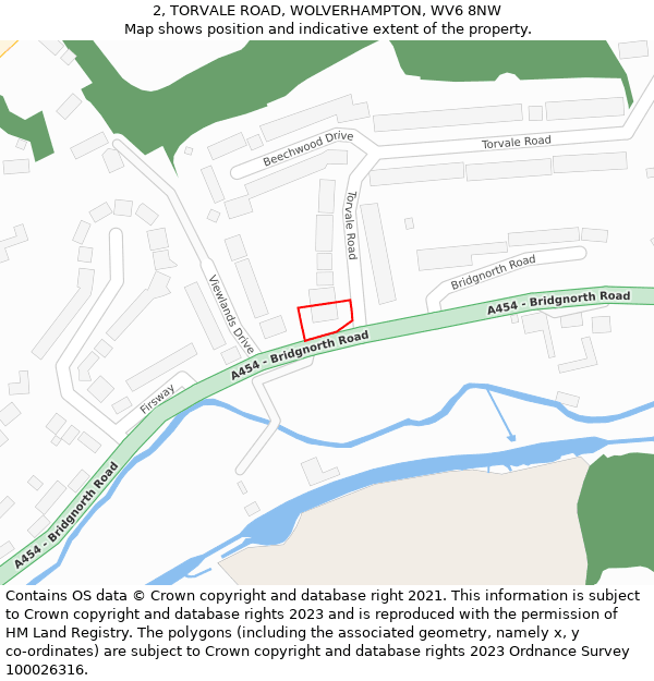 2, TORVALE ROAD, WOLVERHAMPTON, WV6 8NW: Location map and indicative extent of plot
