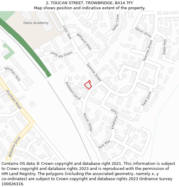 2, TOUCAN STREET, TROWBRIDGE, BA14 7FY: Location map and indicative extent of plot