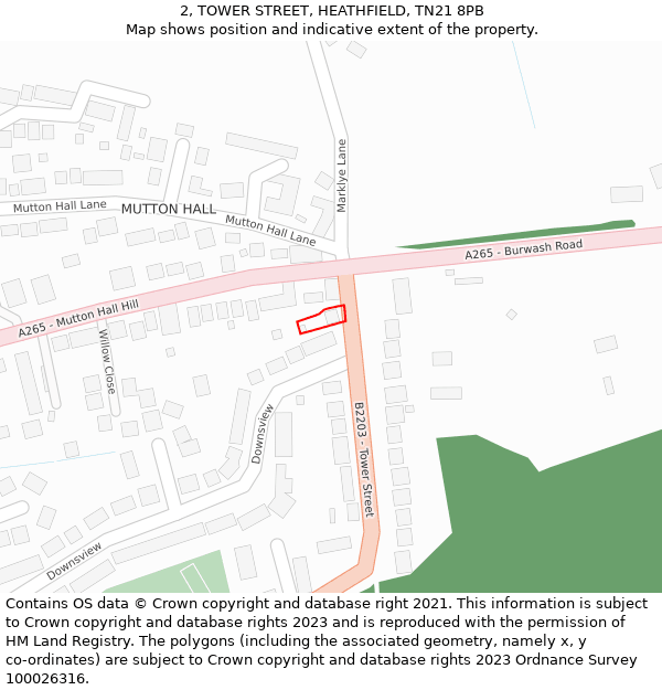 2, TOWER STREET, HEATHFIELD, TN21 8PB: Location map and indicative extent of plot