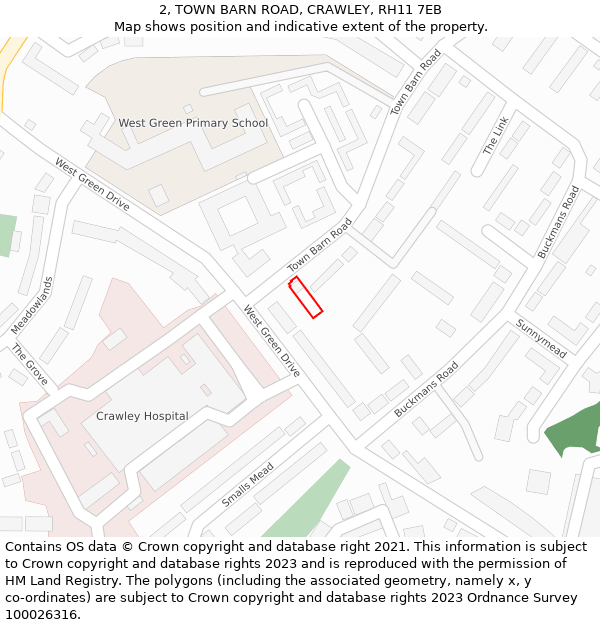 2, TOWN BARN ROAD, CRAWLEY, RH11 7EB: Location map and indicative extent of plot