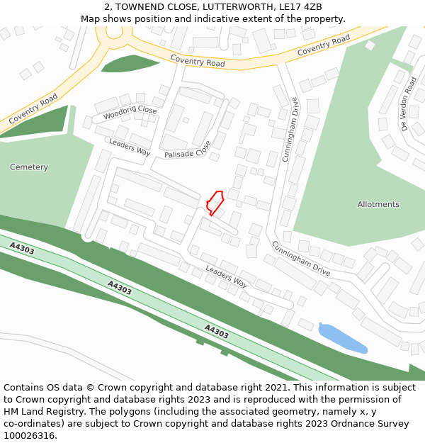2, TOWNEND CLOSE, LUTTERWORTH, LE17 4ZB: Location map and indicative extent of plot