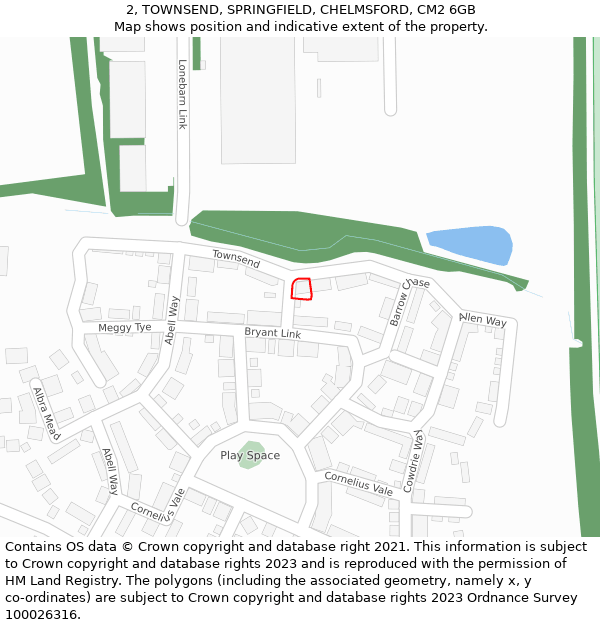 2, TOWNSEND, SPRINGFIELD, CHELMSFORD, CM2 6GB: Location map and indicative extent of plot