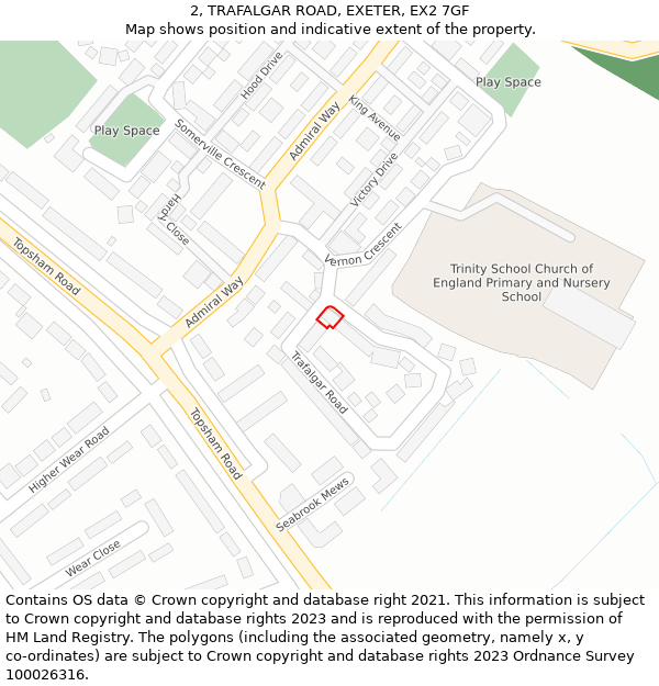 2, TRAFALGAR ROAD, EXETER, EX2 7GF: Location map and indicative extent of plot