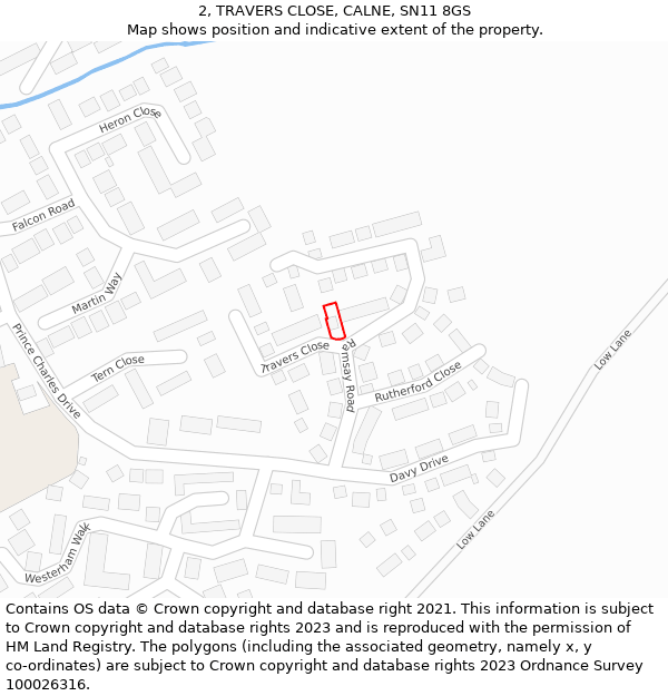 2, TRAVERS CLOSE, CALNE, SN11 8GS: Location map and indicative extent of plot