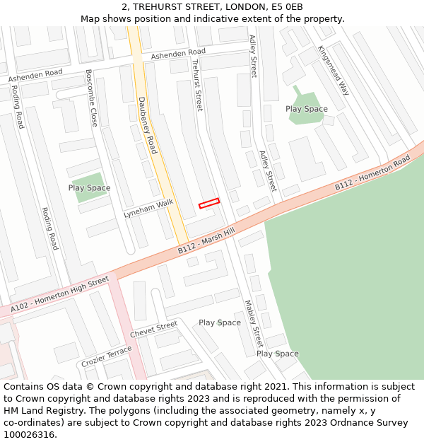 2, TREHURST STREET, LONDON, E5 0EB: Location map and indicative extent of plot