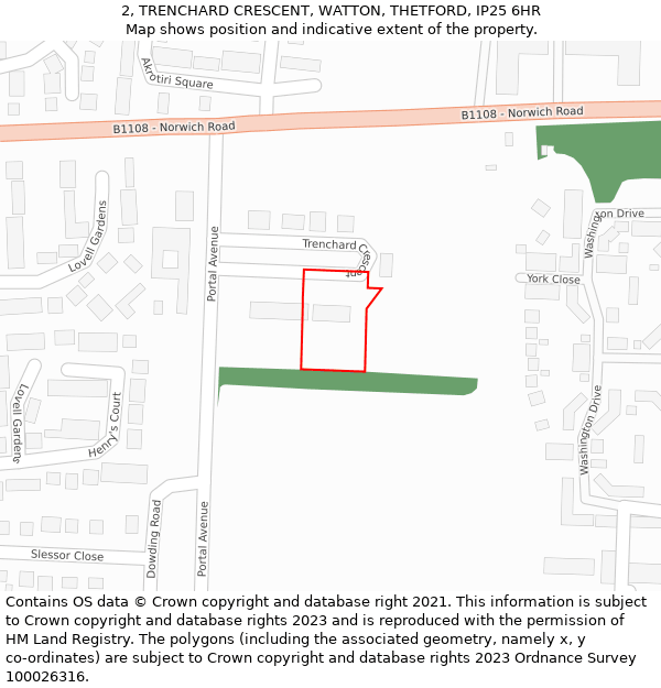 2, TRENCHARD CRESCENT, WATTON, THETFORD, IP25 6HR: Location map and indicative extent of plot