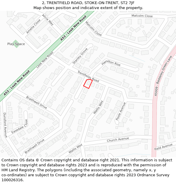 2, TRENTFIELD ROAD, STOKE-ON-TRENT, ST2 7JF: Location map and indicative extent of plot