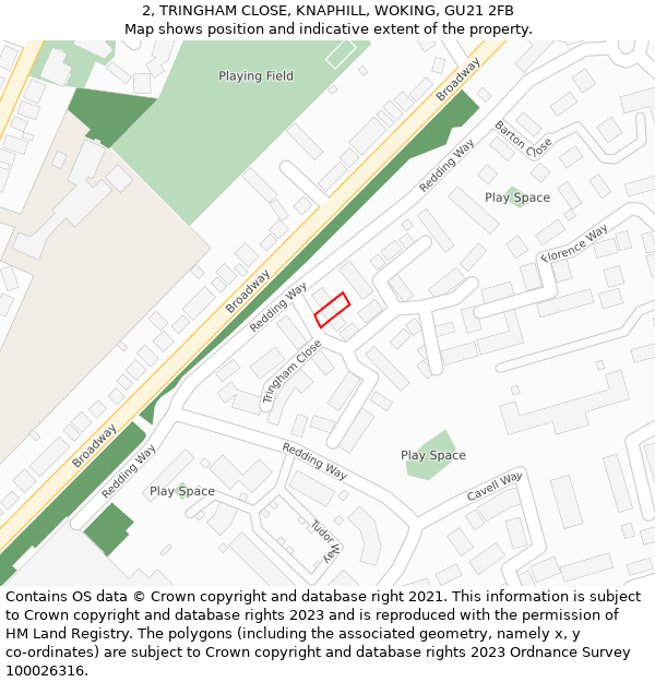 2, TRINGHAM CLOSE, KNAPHILL, WOKING, GU21 2FB: Location map and indicative extent of plot