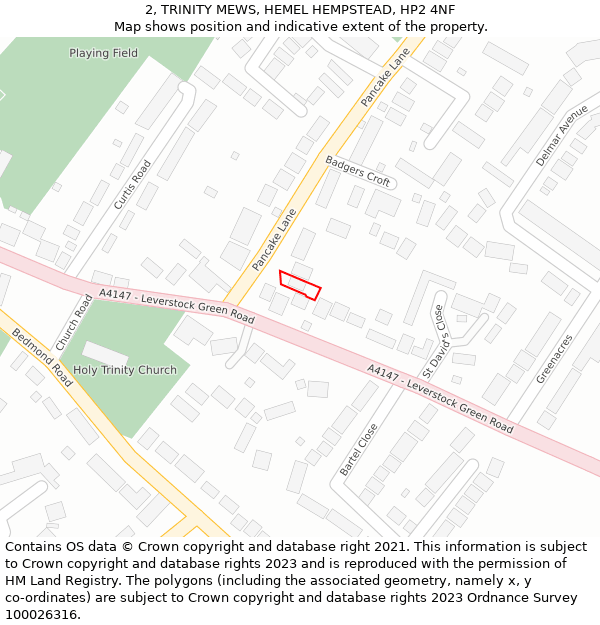 2, TRINITY MEWS, HEMEL HEMPSTEAD, HP2 4NF: Location map and indicative extent of plot