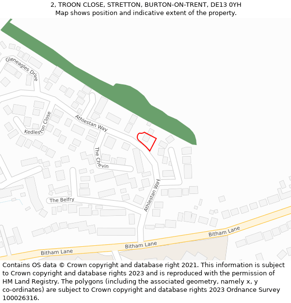 2, TROON CLOSE, STRETTON, BURTON-ON-TRENT, DE13 0YH: Location map and indicative extent of plot