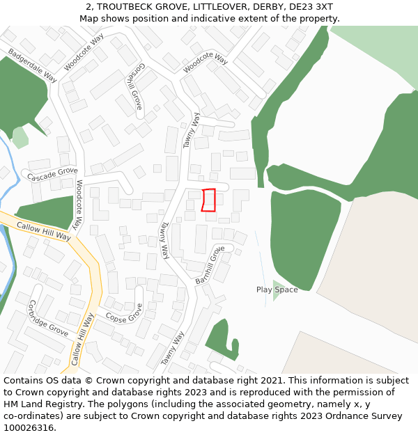 2, TROUTBECK GROVE, LITTLEOVER, DERBY, DE23 3XT: Location map and indicative extent of plot