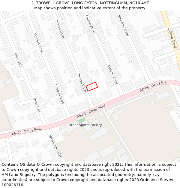 2, TROWELL GROVE, LONG EATON, NOTTINGHAM, NG10 4AZ: Location map and indicative extent of plot