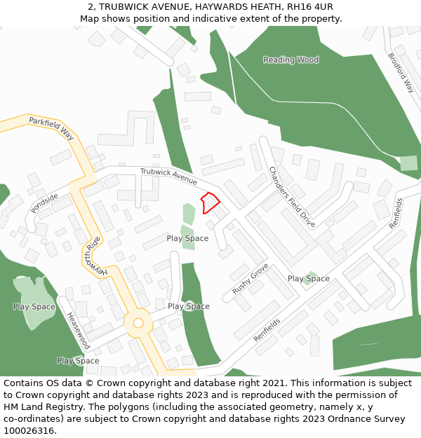 2, TRUBWICK AVENUE, HAYWARDS HEATH, RH16 4UR: Location map and indicative extent of plot