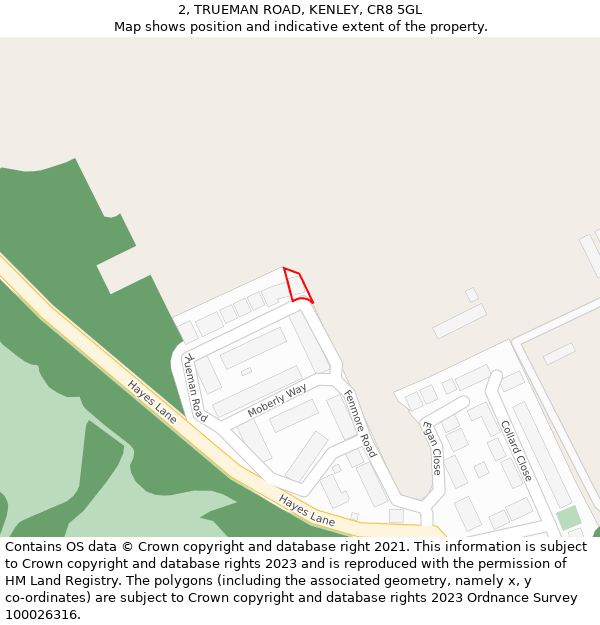 2, TRUEMAN ROAD, KENLEY, CR8 5GL: Location map and indicative extent of plot