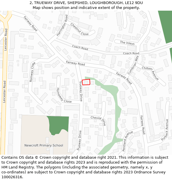 2, TRUEWAY DRIVE, SHEPSHED, LOUGHBOROUGH, LE12 9DU: Location map and indicative extent of plot