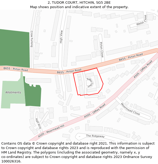 2, TUDOR COURT, HITCHIN, SG5 2BE: Location map and indicative extent of plot