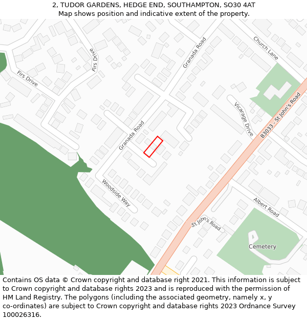 2, TUDOR GARDENS, HEDGE END, SOUTHAMPTON, SO30 4AT: Location map and indicative extent of plot