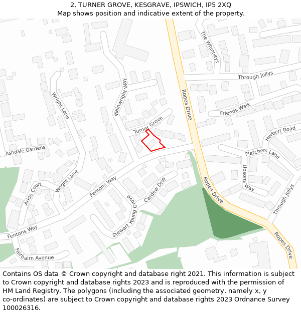 2, TURNER GROVE, KESGRAVE, IPSWICH, IP5 2XQ: Location map and indicative extent of plot