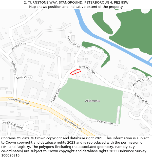 2, TURNSTONE WAY, STANGROUND, PETERBOROUGH, PE2 8SW: Location map and indicative extent of plot