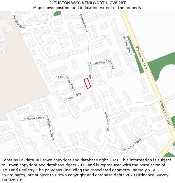 2, TURTON WAY, KENILWORTH, CV8 2RT: Location map and indicative extent of plot