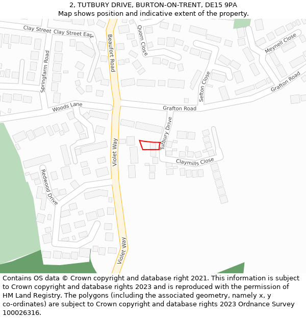 2, TUTBURY DRIVE, BURTON-ON-TRENT, DE15 9PA: Location map and indicative extent of plot