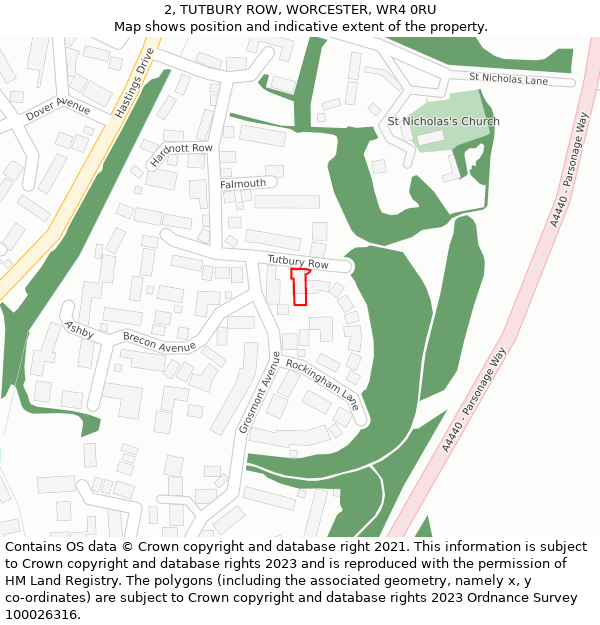 2, TUTBURY ROW, WORCESTER, WR4 0RU: Location map and indicative extent of plot